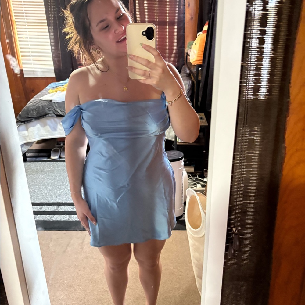 Elegant Blue Off-Shoulder Dress